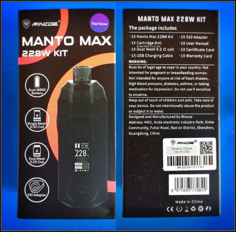 Rincoe Manto Max 228W Kit Tre In Uno [SigarettaElettronicaForum.com]